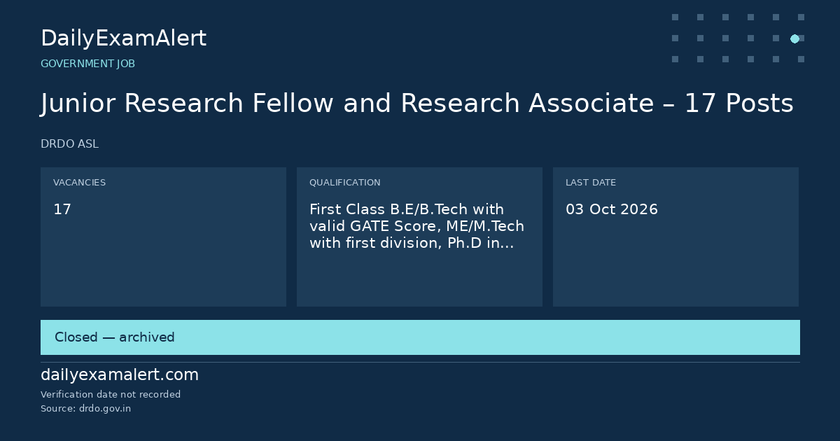 Junior Research Fellow and Research Associate – 17 Posts — government job summary