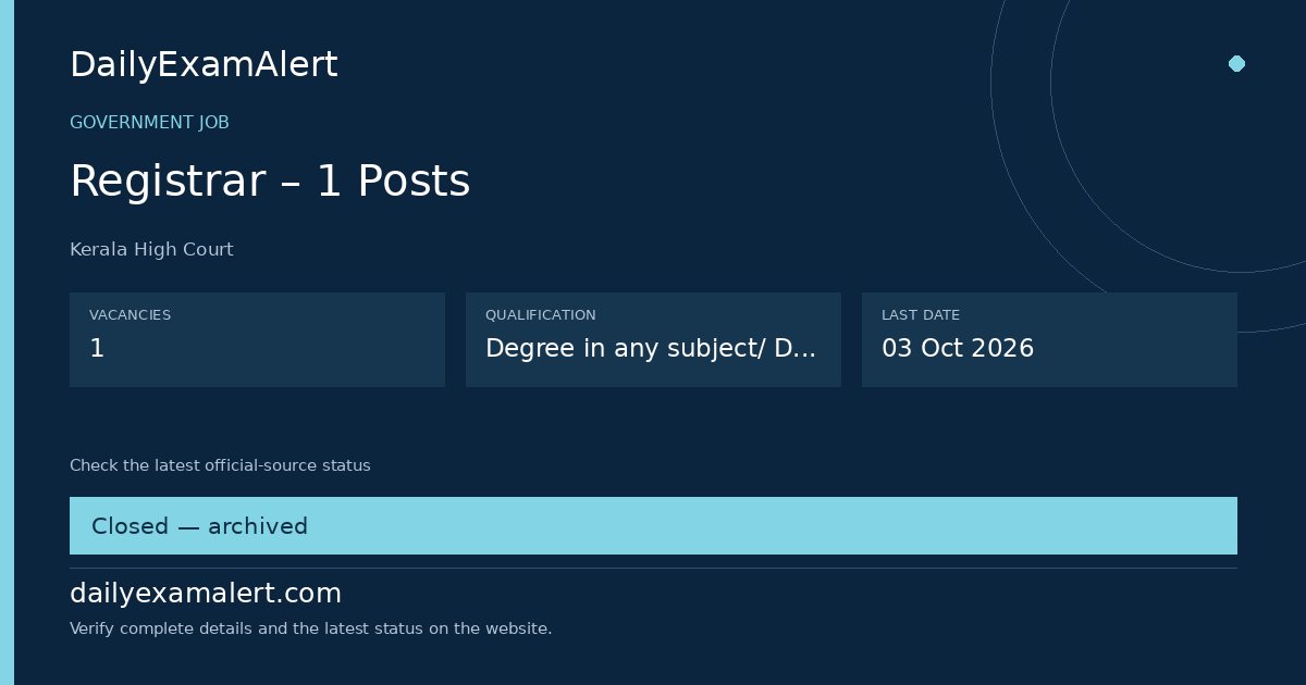Registrar – 1 Posts — government job summary