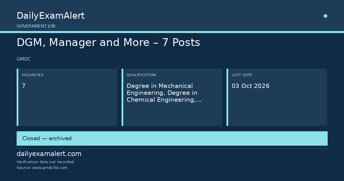 DGM, Manager and More – 7 Posts — government job summary