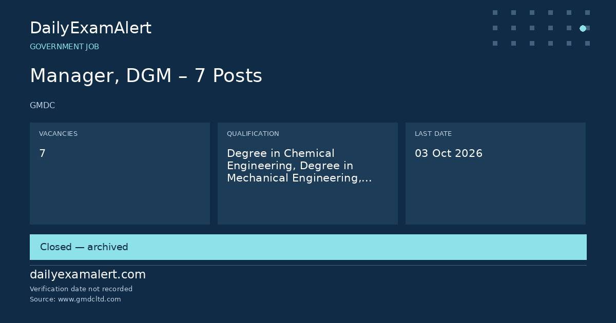 Manager, DGM – 7 Posts — government job summary