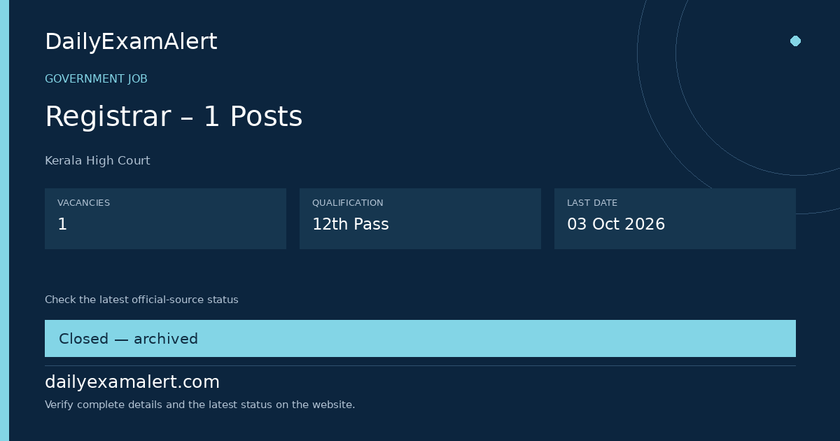 Registrar – 1 Posts — government job summary