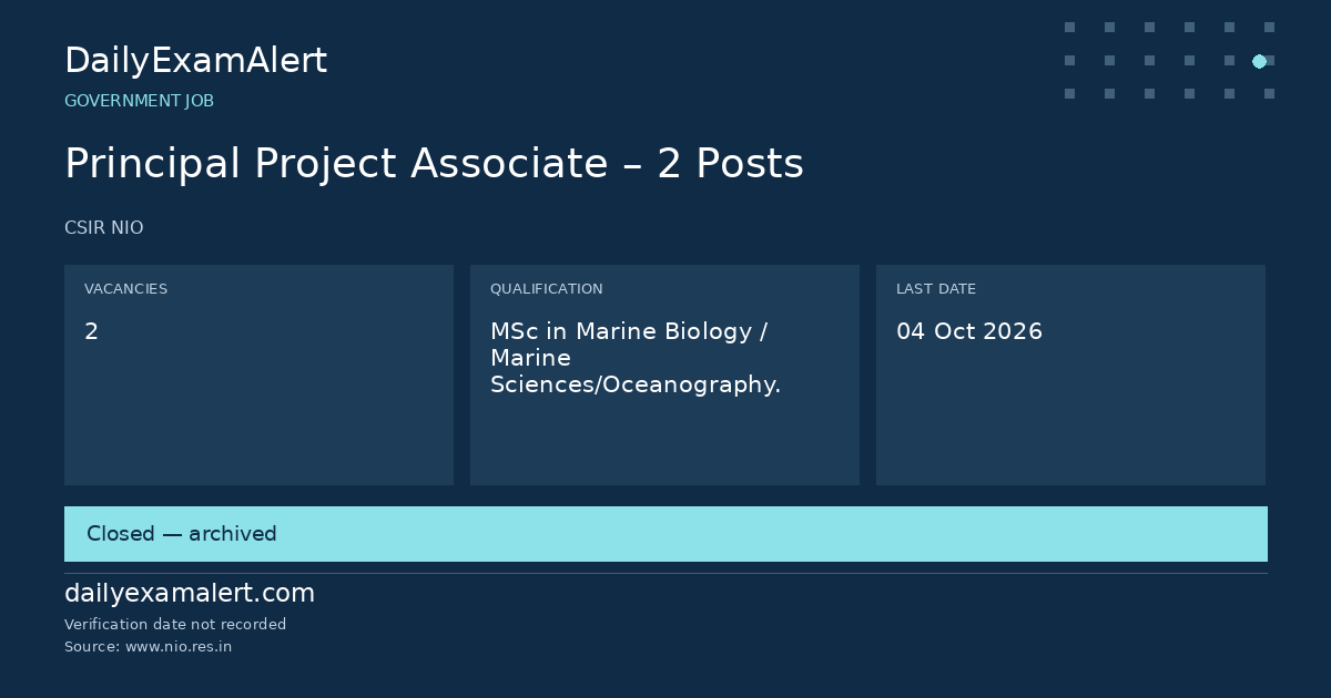 Principal Project Associate – 2 Posts — government job summary