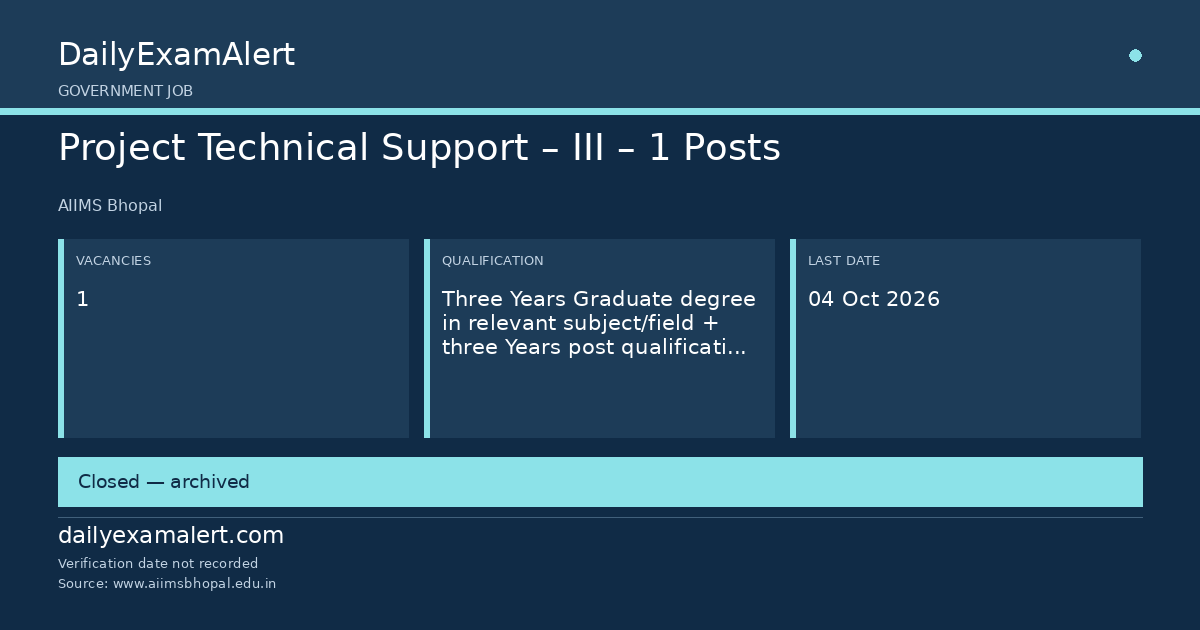 Project Technical Support – III – 1 Posts — government job summary