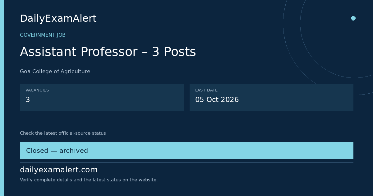 Assistant Professor – 3 Posts — government job summary
