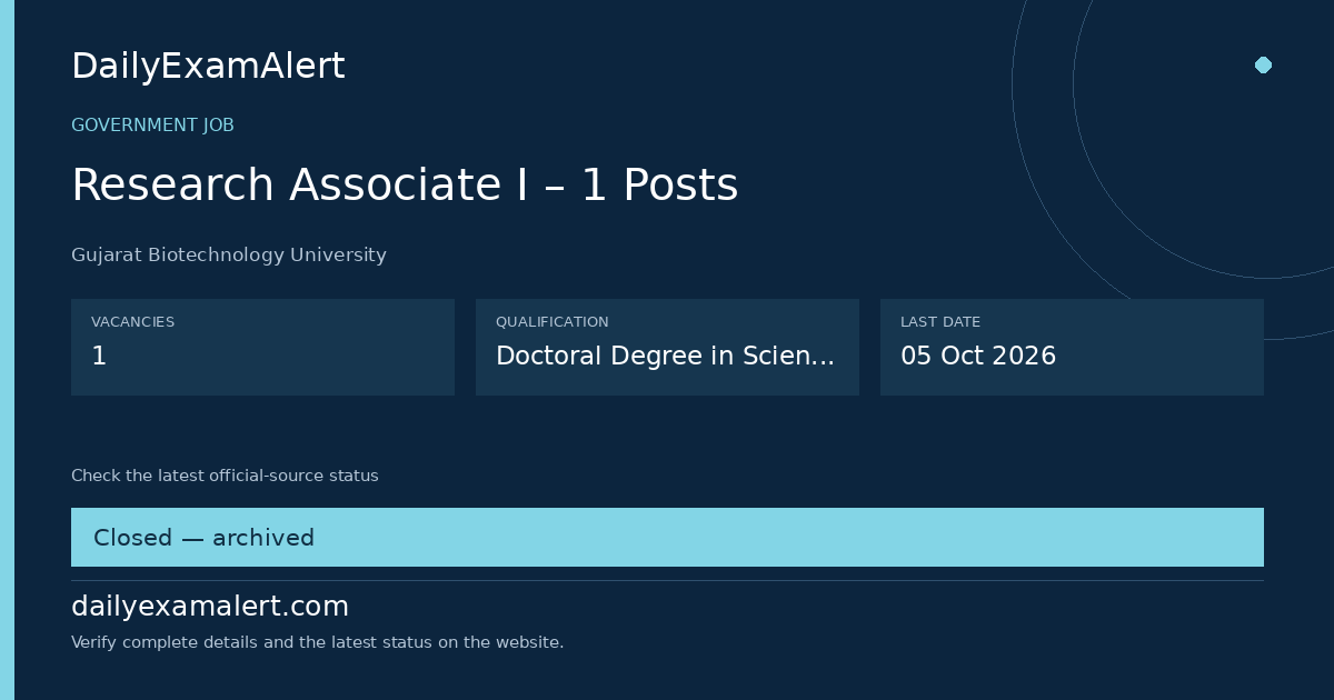 Research Associate I – 1 Posts — government job summary