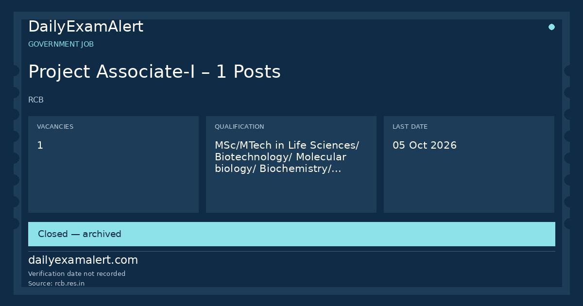 Project Associate-I – 1 Posts — government job summary