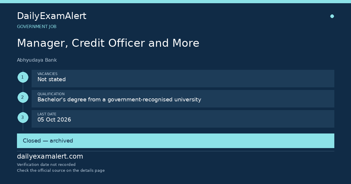 Manager, Credit Officer and More — government job summary