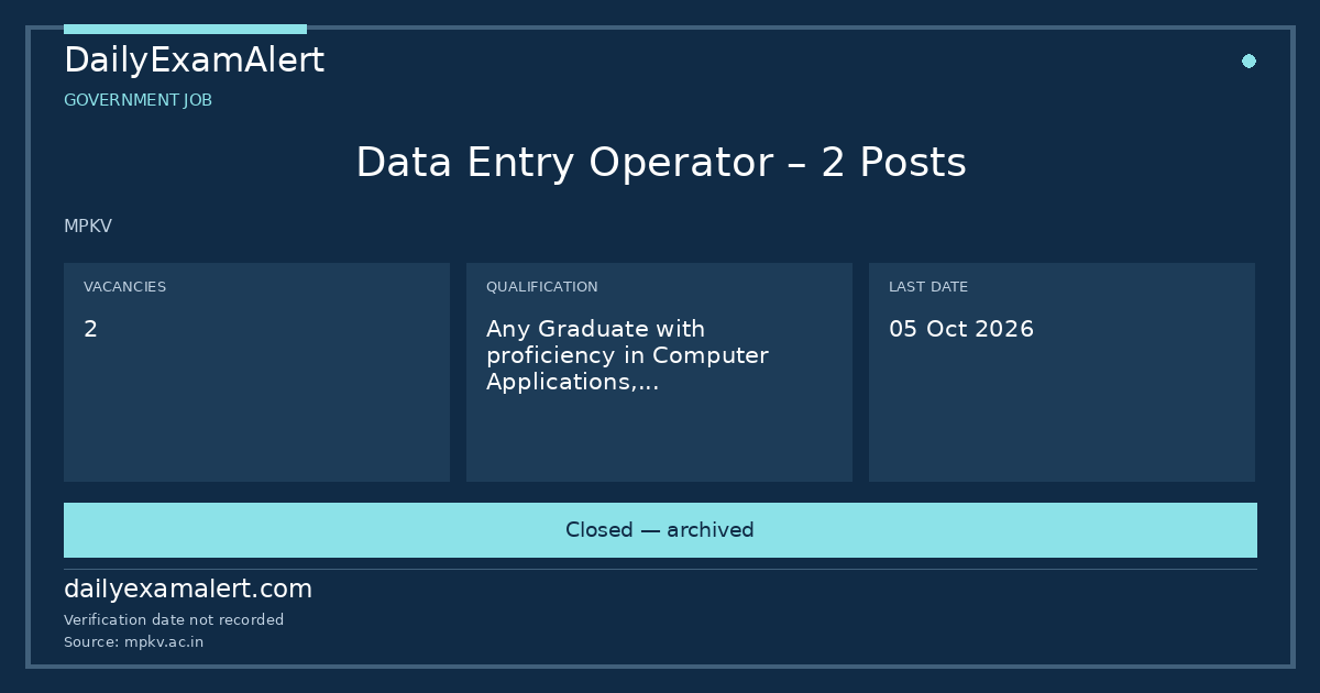 Data Entry Operator – 2 Posts — government job summary