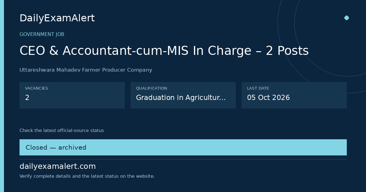 CEO & Accountant-cum-MIS In Charge – 2 Posts — government job summary