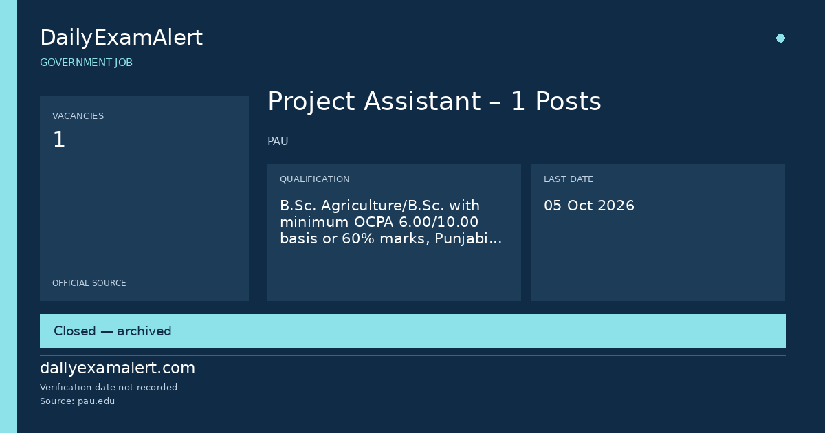 Project Assistant – 1 Posts — government job summary
