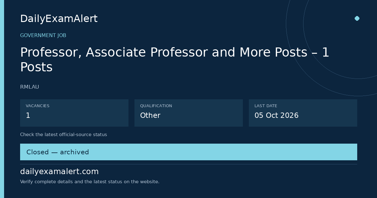Professor, Associate Professor and More Posts – 1 Posts — government job summary