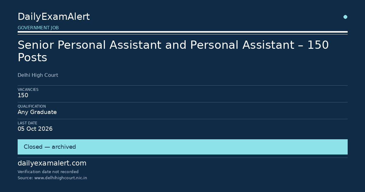 Senior Personal Assistant and Personal Assistant – 150 Posts — government job summary