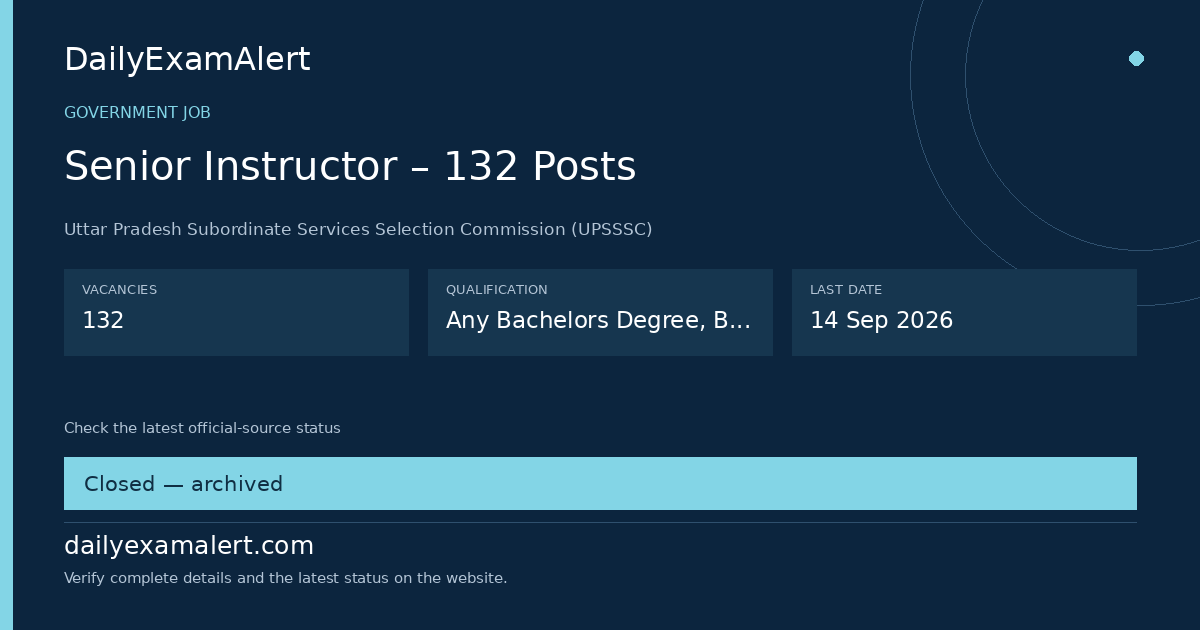 Senior Instructor – 132 Posts — government job summary