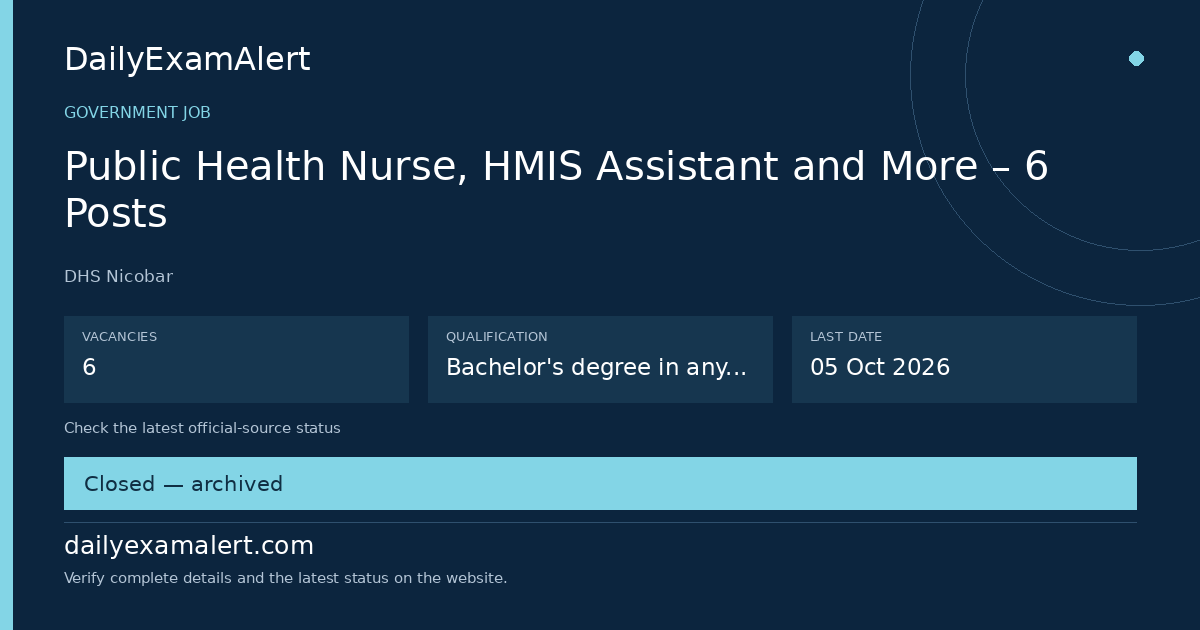 Public Health Nurse, HMIS Assistant and More – 6 Posts — government job summary