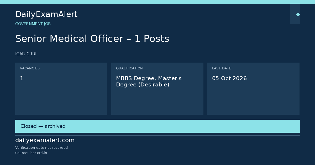 Senior Medical Officer – 1 Posts — government job summary