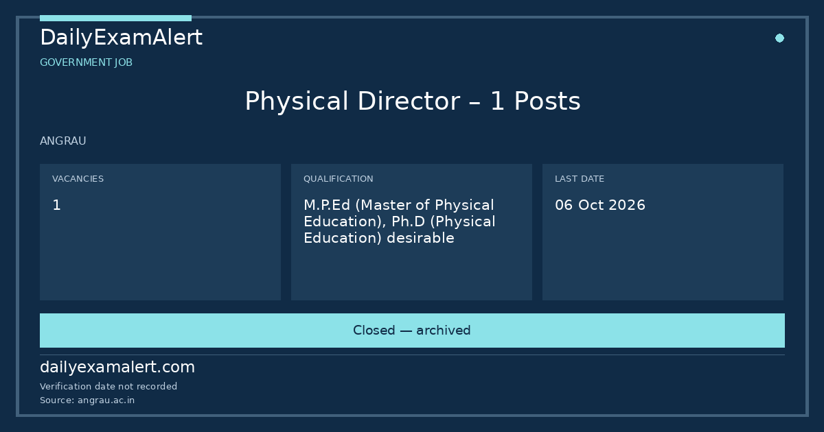 Physical Director – 1 Posts — government job summary