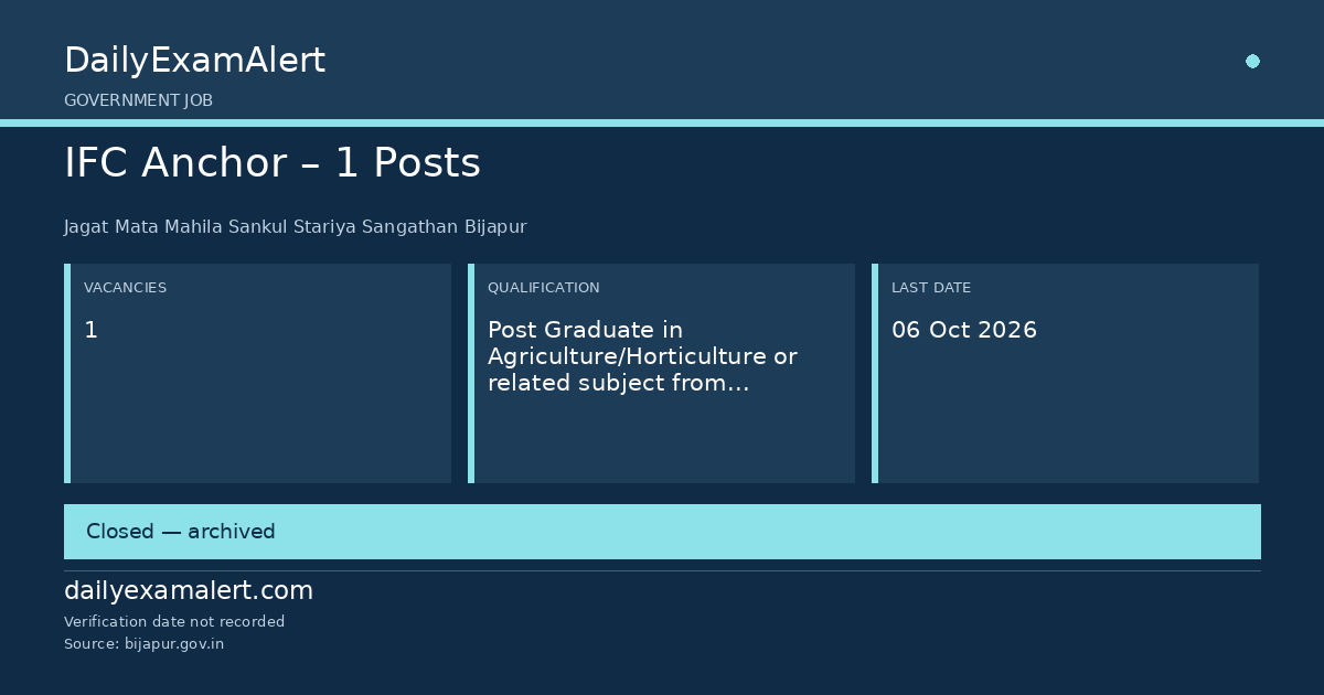 IFC Anchor – 1 Posts — government job summary