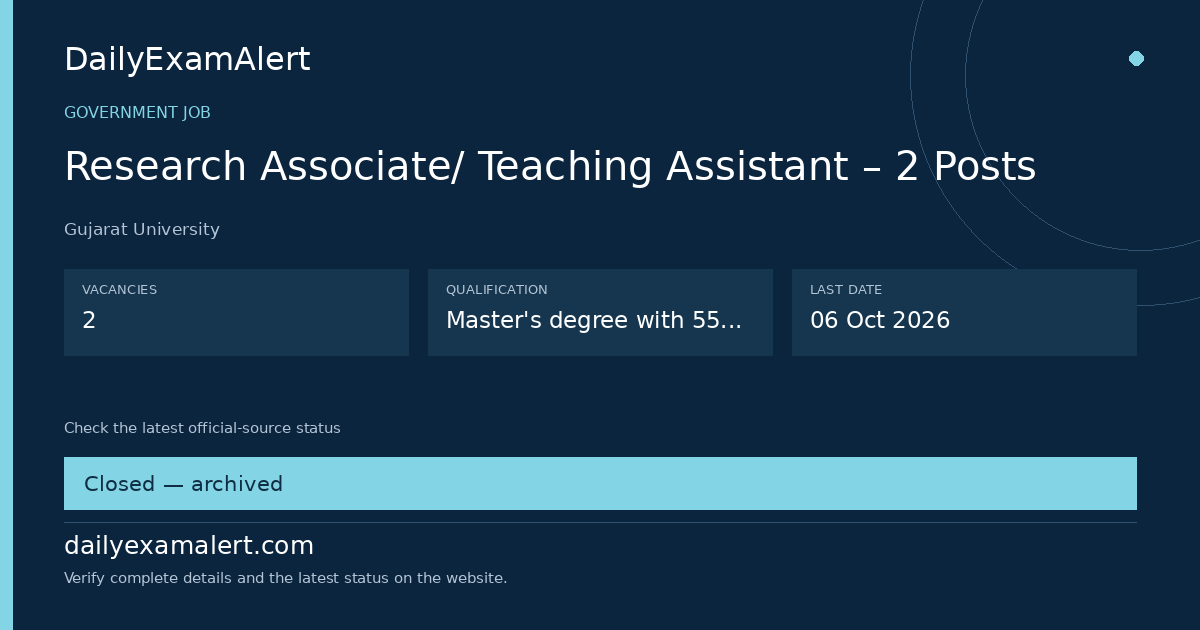 Research Associate/ Teaching Assistant – 2 Posts — government job summary