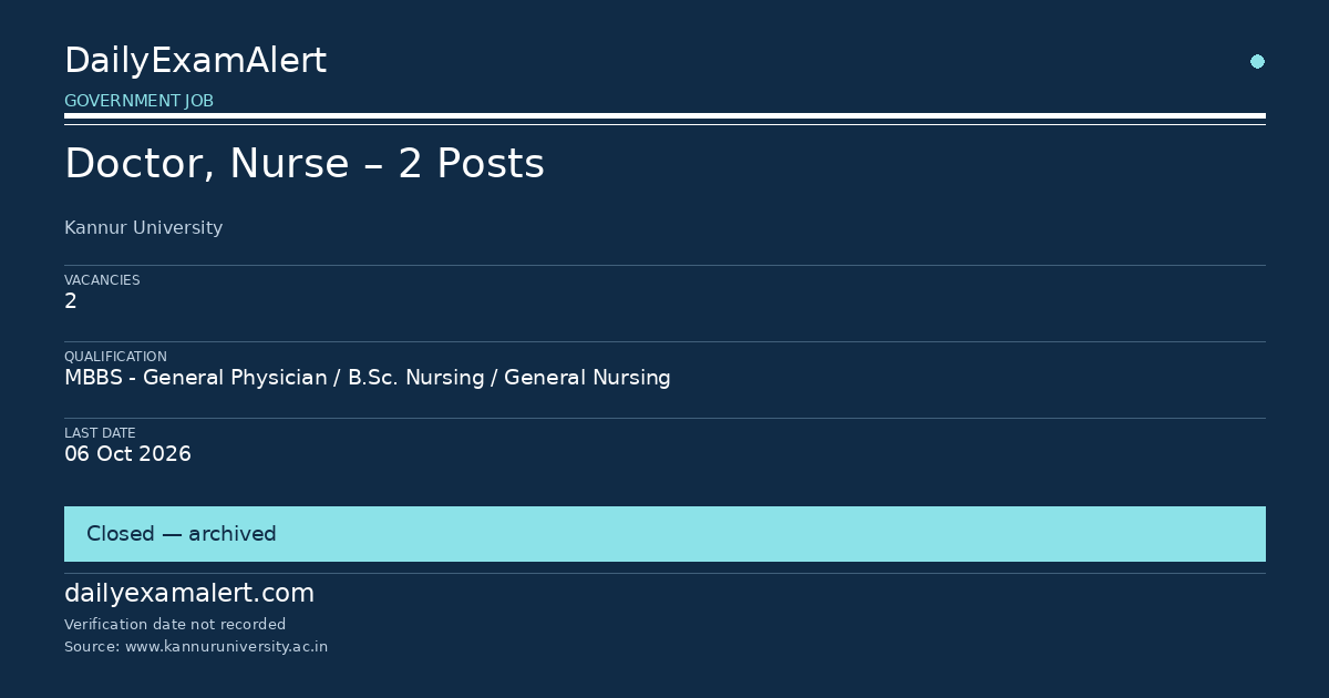 Doctor, Nurse – 2 Posts — government job summary