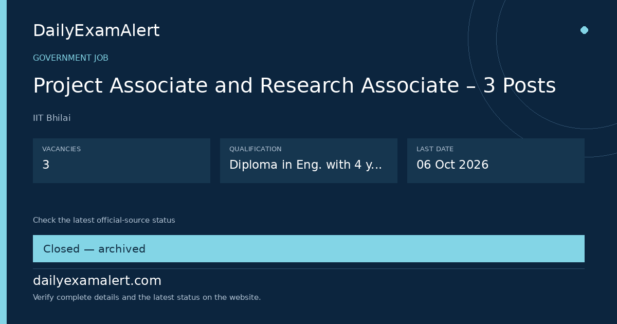 Project Associate and Research Associate – 3 Posts — government job summary