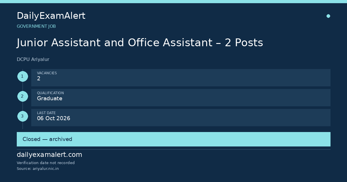 Junior Assistant and Office Assistant – 2 Posts — government job summary