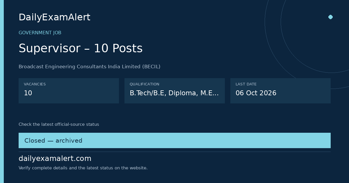 Supervisor – 10 Posts — government job summary