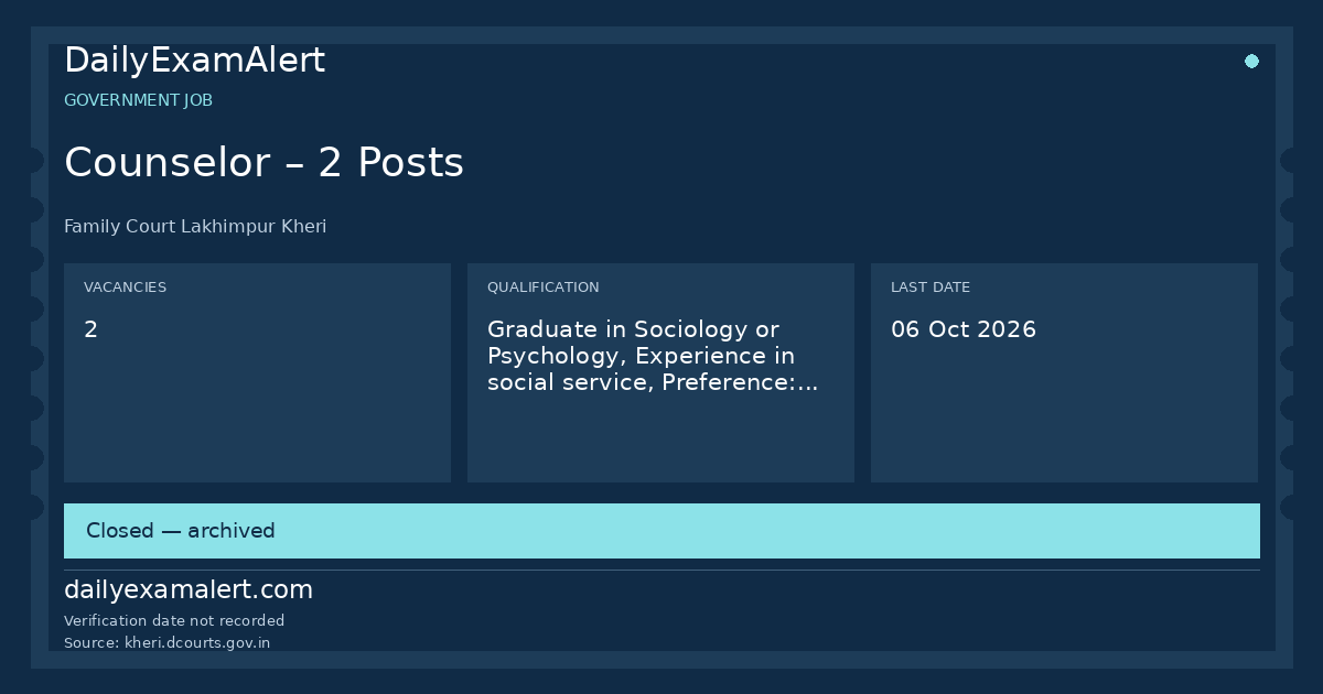 Counselor – 2 Posts — government job summary