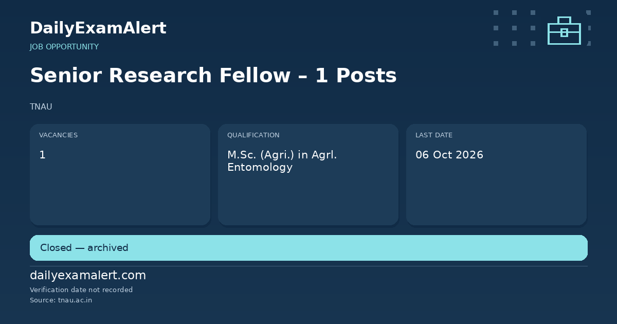 Senior Research Fellow – 1 Posts — job opportunity summary