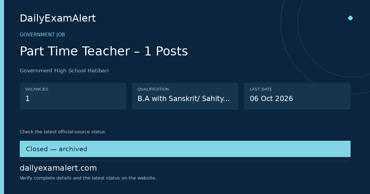 Part Time Teacher – 1 Posts — government job summary