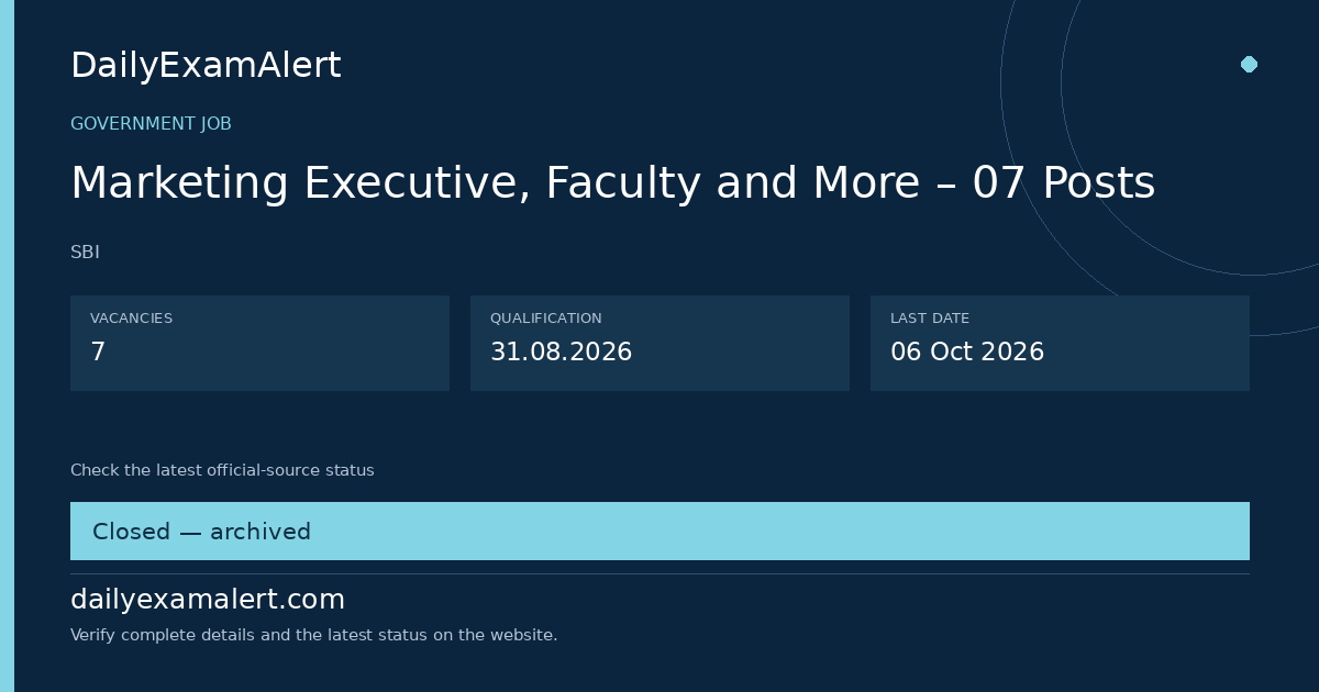 Marketing Executive, Faculty and More – 07 Posts — government job summary