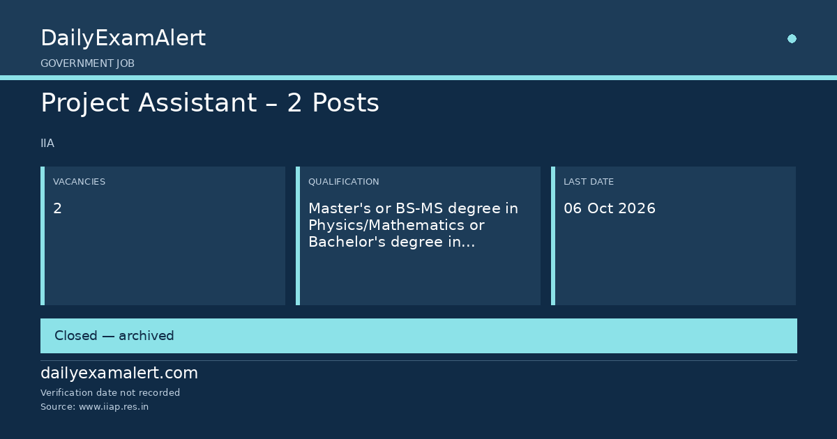 Project Assistant – 2 Posts — government job summary
