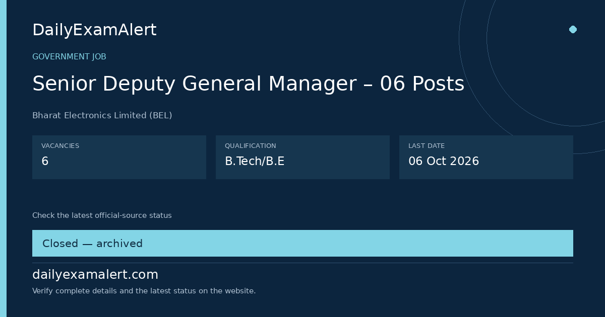 Senior Deputy General Manager – 06 Posts — government job summary