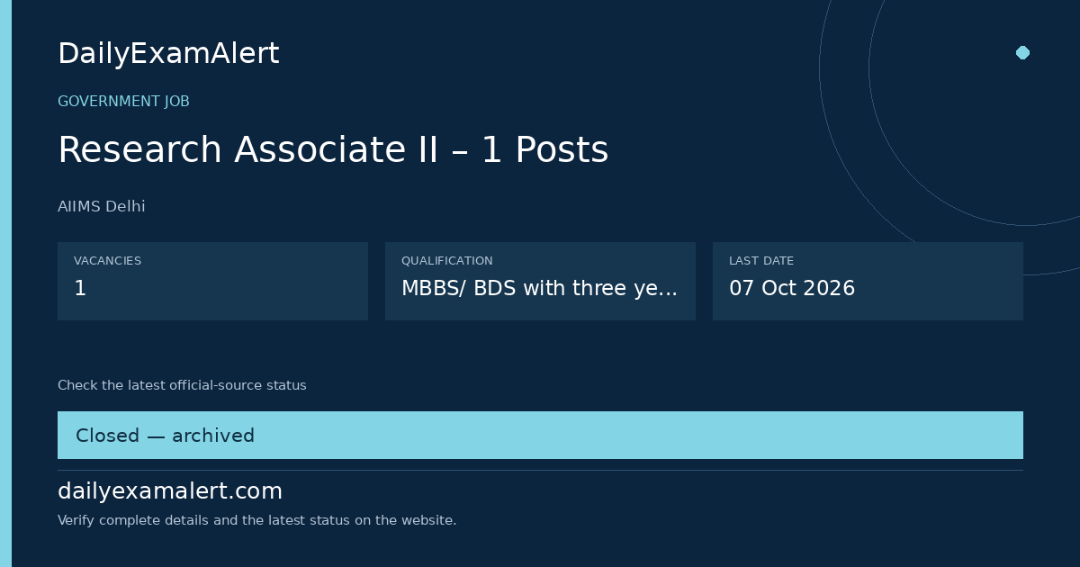 Research Associate II – 1 Posts — government job summary