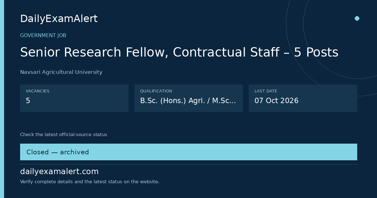 Senior Research Fellow, Contractual Staff – 5 Posts — government job summary
