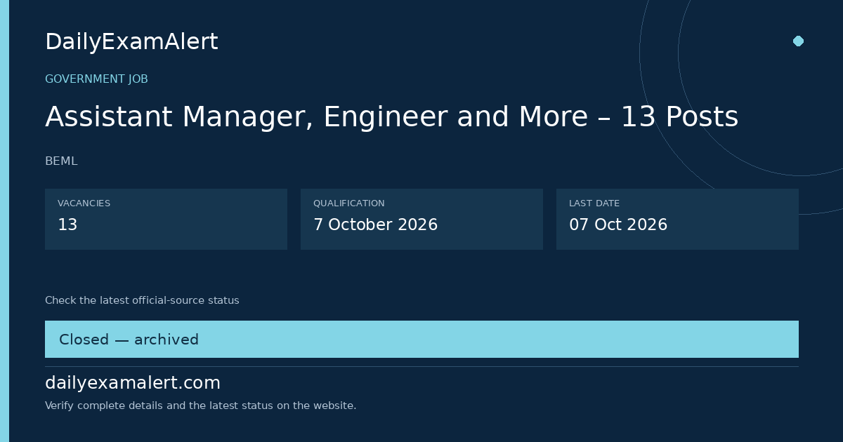 Assistant Manager, Engineer and More – 13 Posts — government job summary