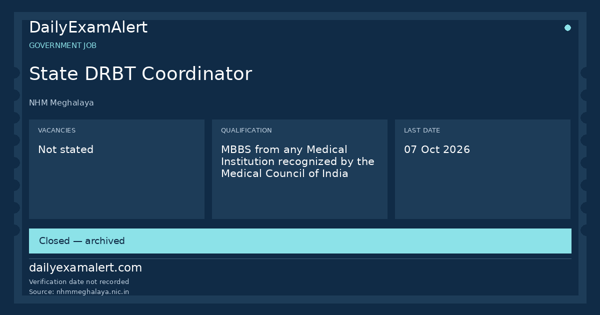 State DRBT Coordinator — government job summary