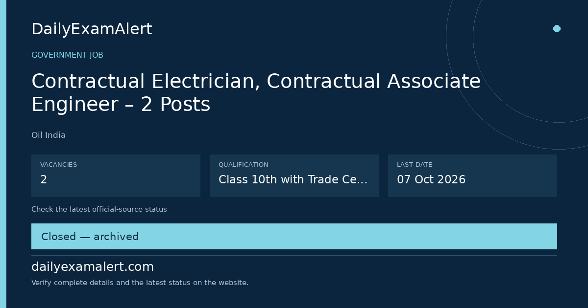 Contractual Electrician, Contractual Associate Engineer – 2 Posts — government job summary