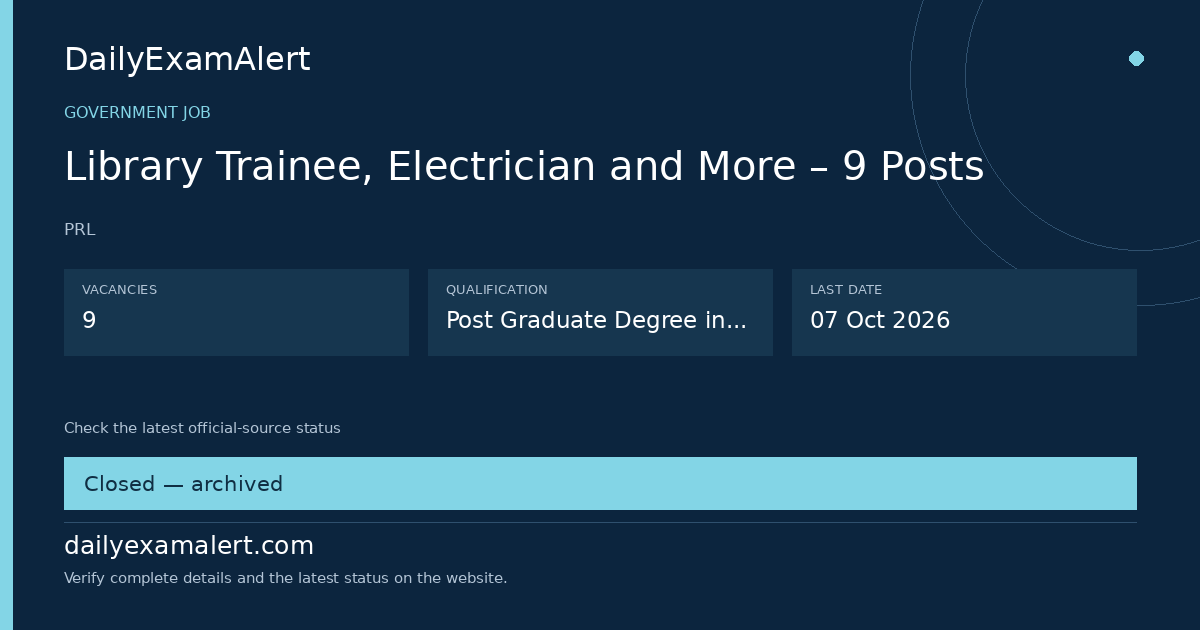 Library Trainee, Electrician and More – 9 Posts — government job summary