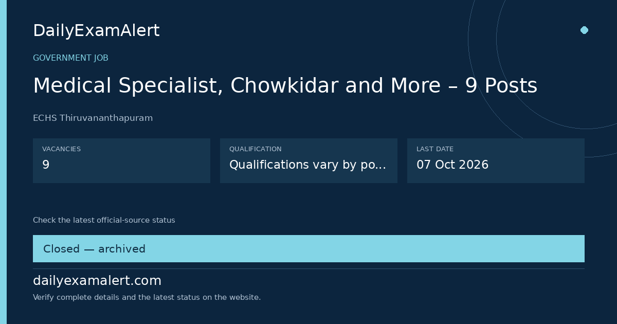 Medical Specialist, Chowkidar and More – 9 Posts — government job summary