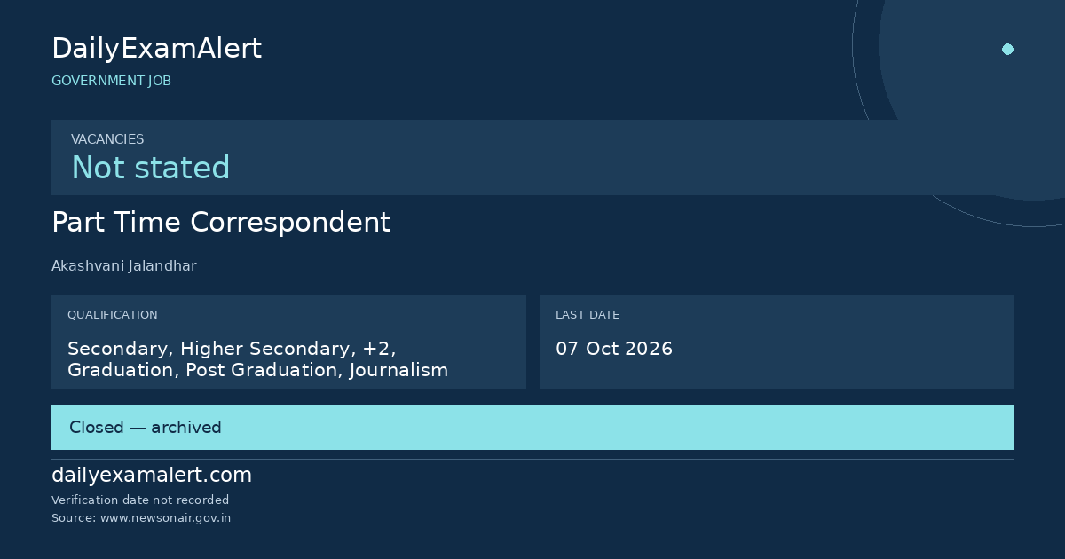 Part Time Correspondent — government job summary