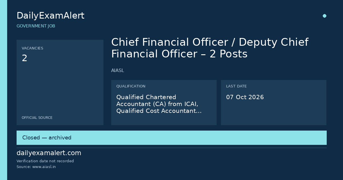 Chief Financial Officer / Deputy Chief Financial Officer – 2 Posts — government job summary