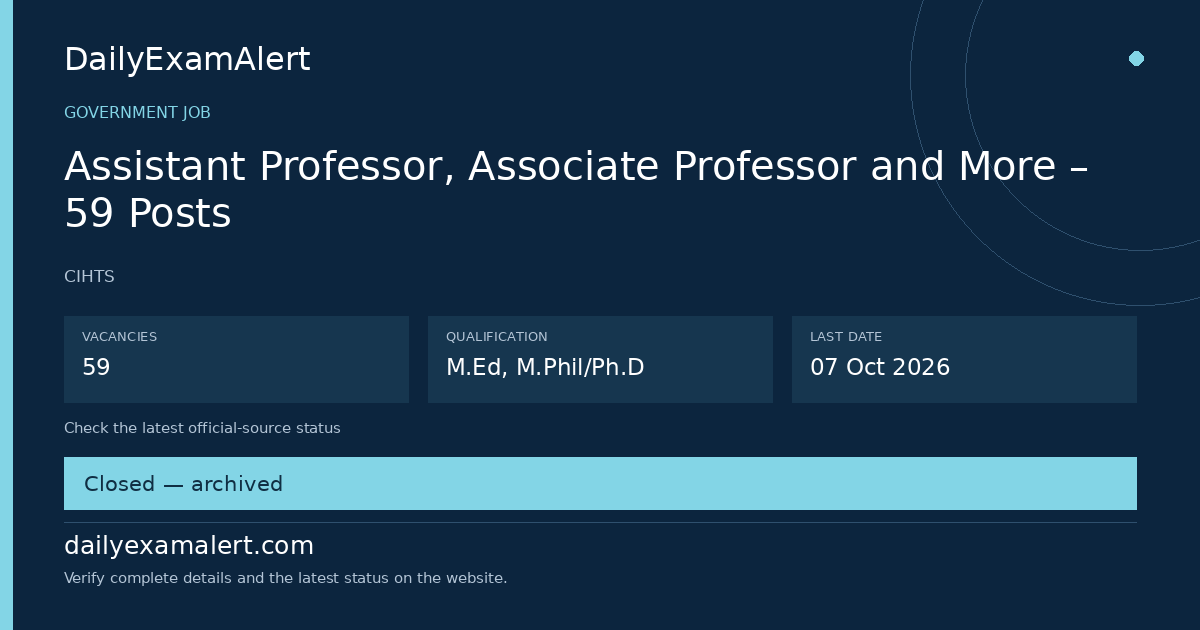 Assistant Professor, Associate Professor and More – 59 Posts — government job summary