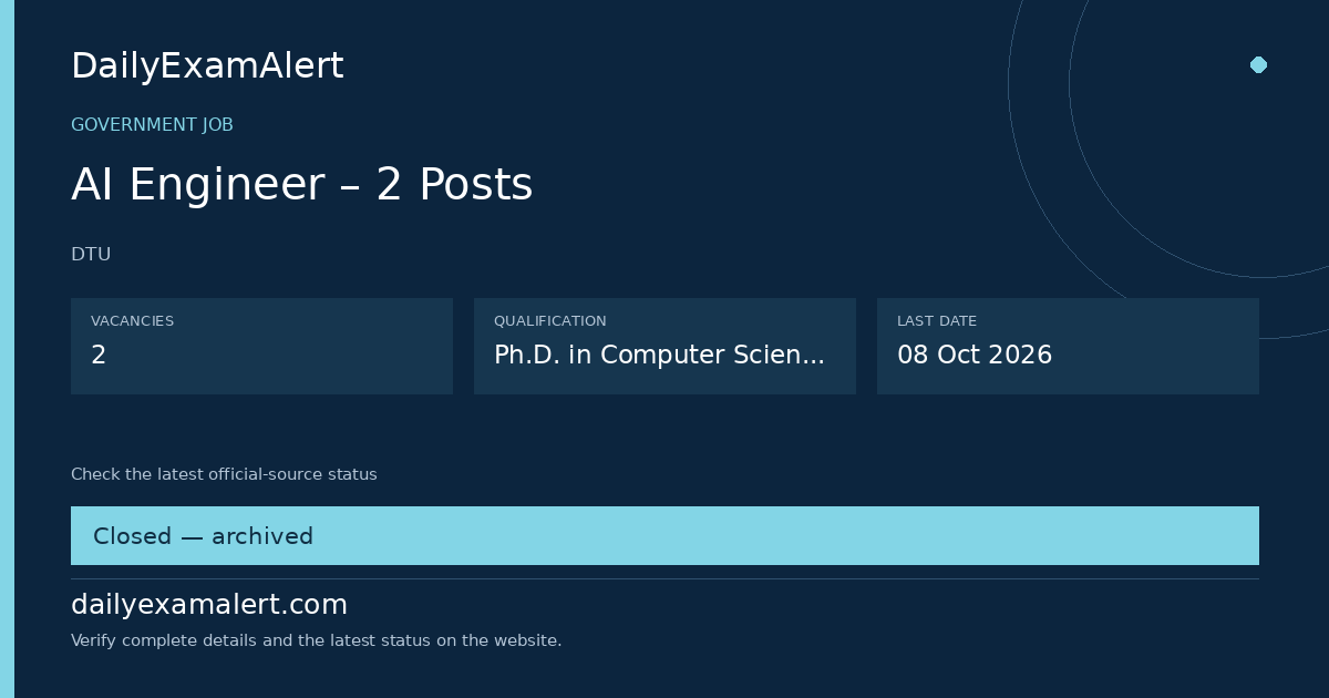 AI Engineer – 2 Posts — government job summary