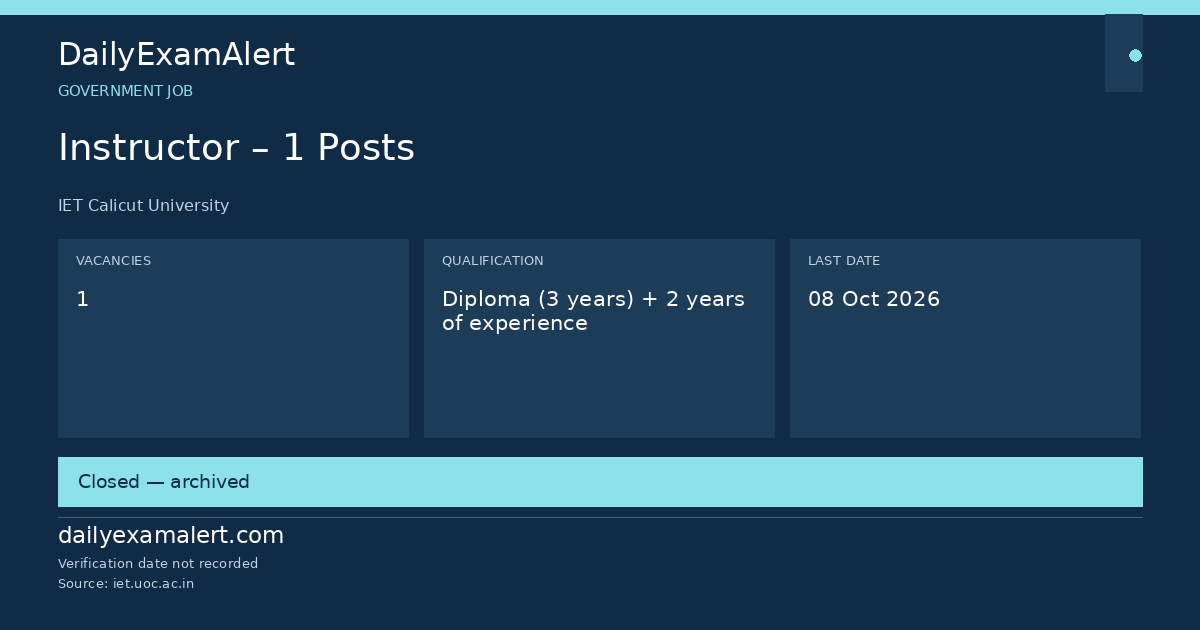 Instructor – 1 Posts — government job summary