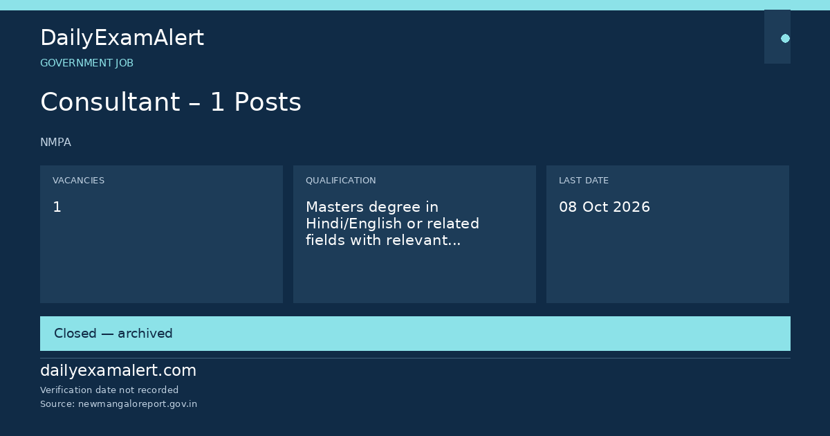 Consultant – 1 Posts — government job summary