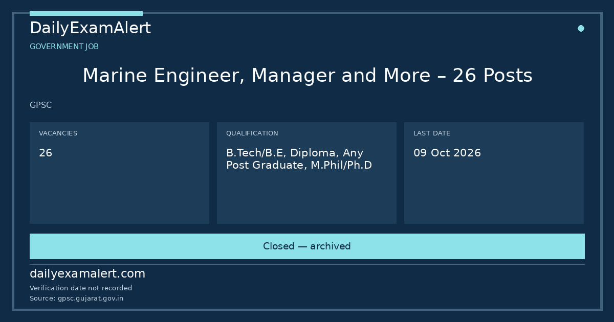 Marine Engineer, Manager and More – 26 Posts — government job summary
