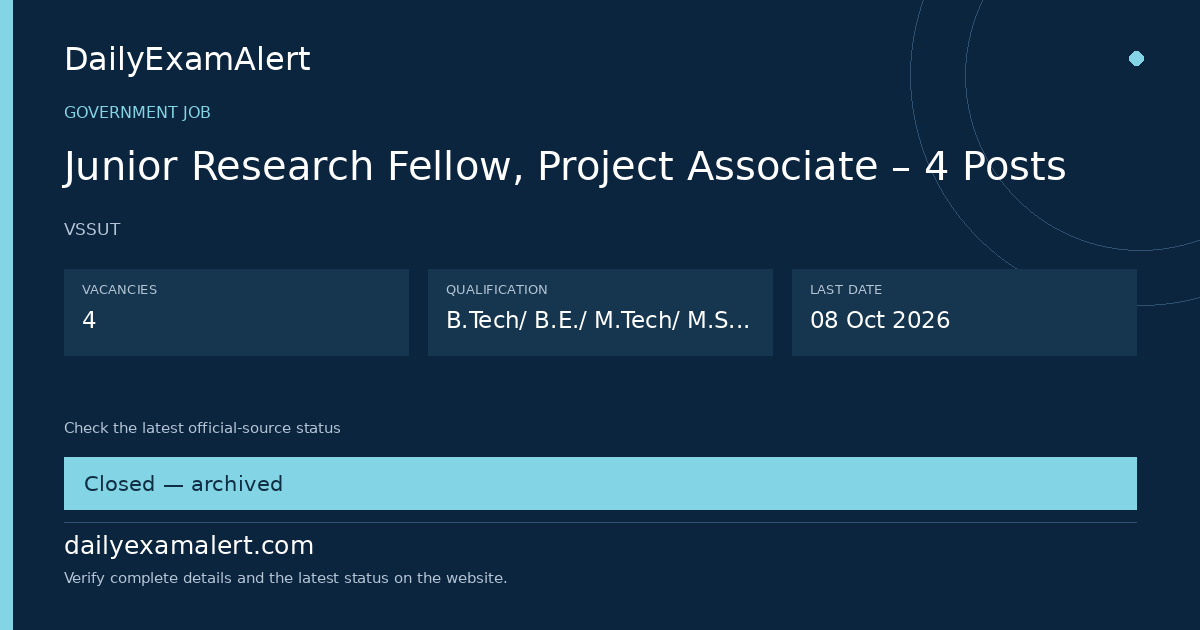 Junior Research Fellow, Project Associate – 4 Posts — government job summary