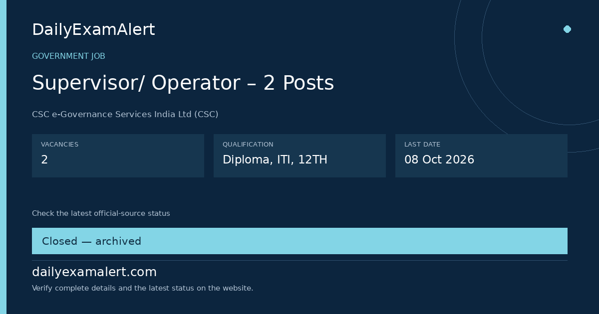 Supervisor/ Operator – 2 Posts — government job summary