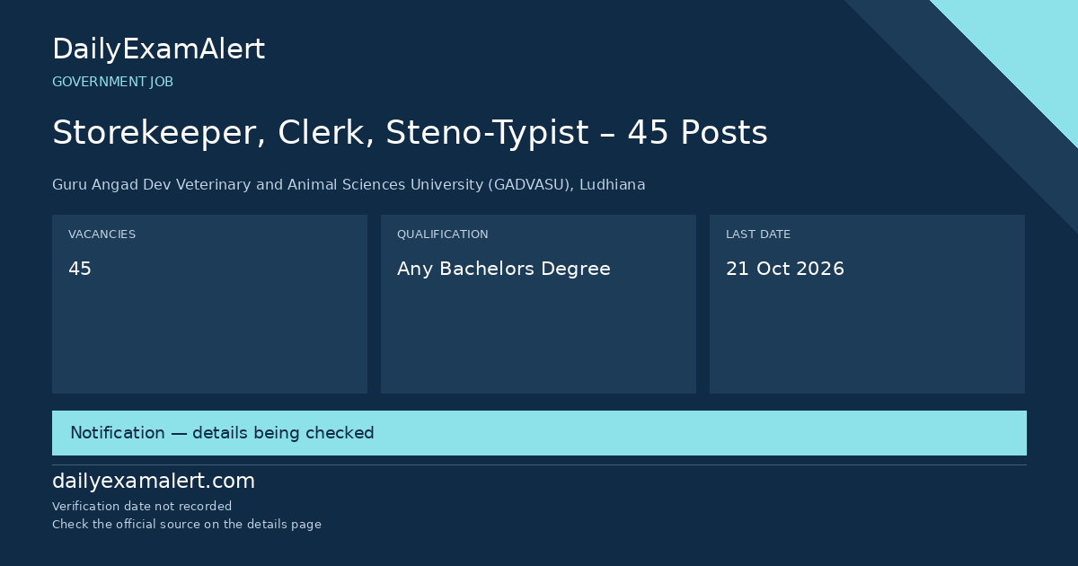 Storekeeper, Clerk, Steno-Typist – 45 Posts — government job summary