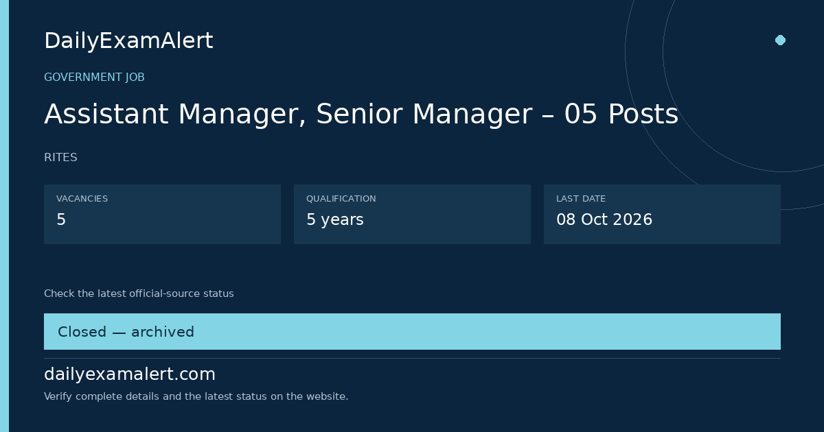 Assistant Manager, Senior Manager – 05 Posts — government job summary